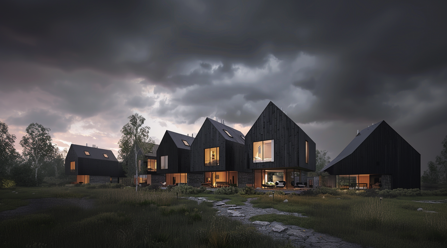 Rendu 3D d'un lotissement de maisons contemporaines haut de gamme
