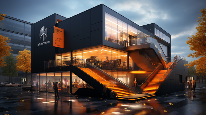 Images 3D nocturnes d’une concession automobile haut de gamme à Lyon