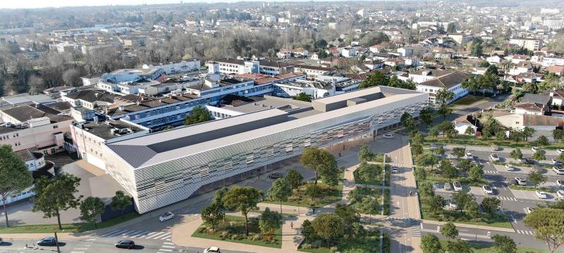 Film d'animation 3D, perspectives et plan de façade du Centre hospitalier de Mont-de-Marsan sur le nouveau site Layné