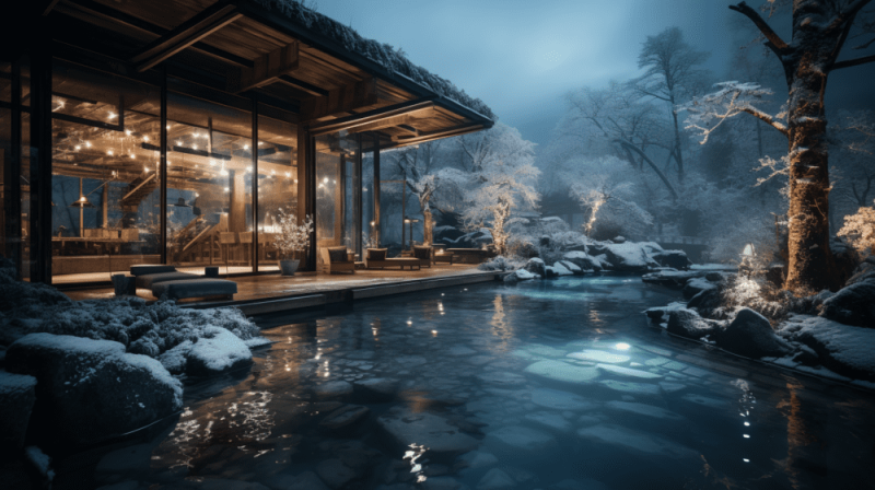 Réalisation d'images 3D immersives pour un centre aquatique d’exception en Suède entre froid hivernal et chaleur des bains
