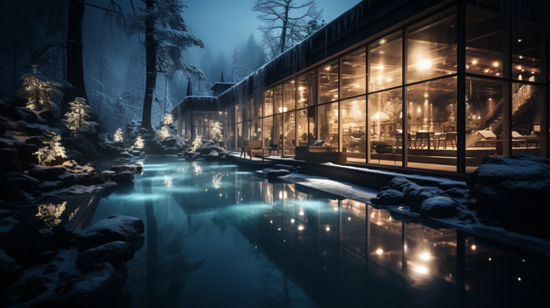Réalisation d'images 3D immersives pour un centre aquatique d’exception en Suède entre froid hivernal et chaleur des bains
