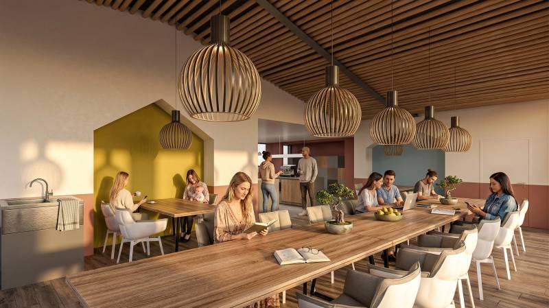 Perspective intérieure de la salle commune pour le concours du futur foyer du petit monde à la croix-rousse de LYON