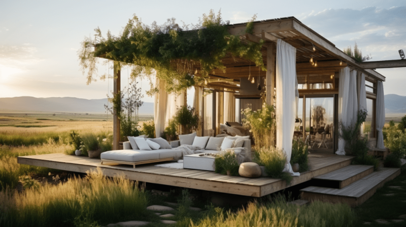 Conception d'images 3D en extérieur pour un projet de cabanes durables en plein air en Auvergne Rhône-Alpes