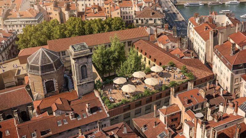 Perspective aérienne pour la Réhabilitation du bâtiment historique du Lycée La Martinière à Lyon
