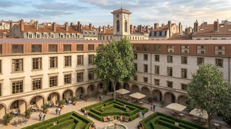 Perspective du cloitre pour la Réhabilitation du bâtiment historique du Lycée La Martinière à Lyon