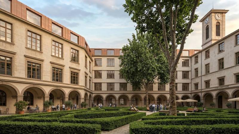 Perspective du cloitre pour la Réhabilitation du bâtiment historique du Lycée La Martinière à Lyon