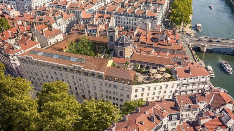 Perspective aérienne pour la Réhabilitation du bâtiment historique du Lycée La Martinière à Lyon