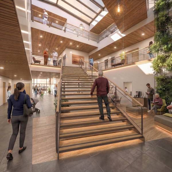 création de perspectives 3D et film d'animation 3D pour des bureaux dans le Laboratoire BAYER à Lyon