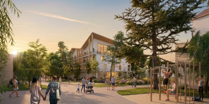 Perspective pour le nouveau Lotissement pour la commune de Saint-Pierre-en-Faucigny : un film 3D immersif révèle l'aménagement détaillé du futur quartier résidentiel.