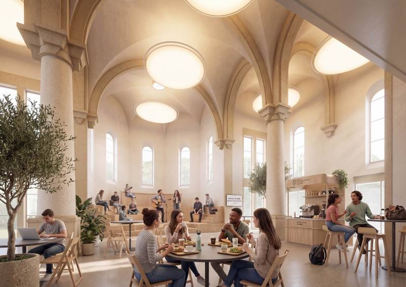 Perspective intérieure de la réhabilitation de la Chapelle du futur Campus de Bourg-en-Bresse
