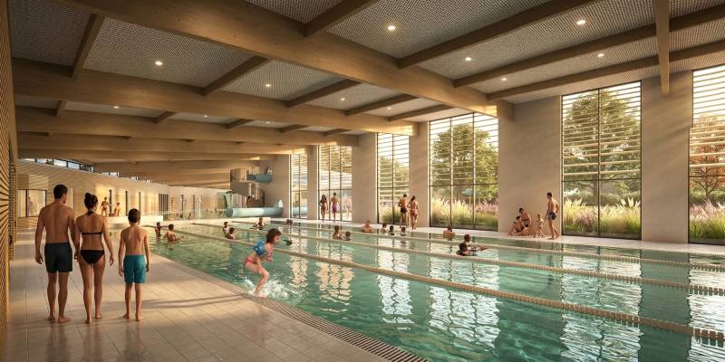 images 3D de la reconstruction d'un centre aquatique à Villard-Saint-Sauveur dans le Jura