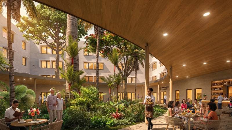 Images 3D, plans et coupes du concours restreint pour la construction de la Cité Administrative du Jardin d’Essai en Guadeloupe