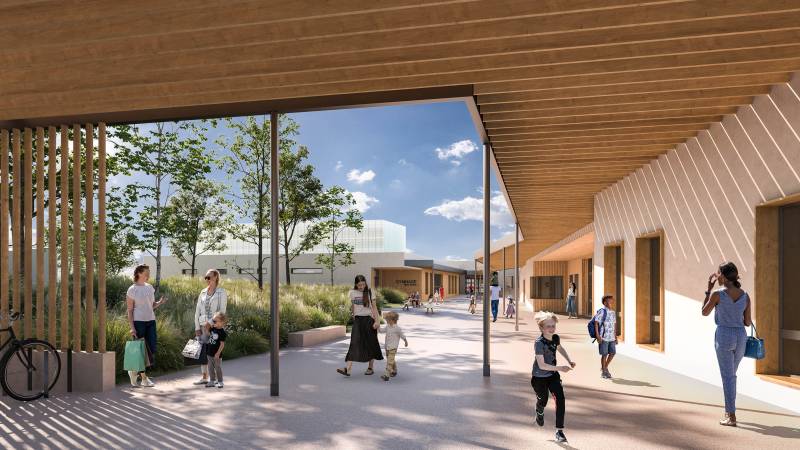 Images 3D pour le concours du nouveau groupe scolaire Albert Camus avec aménagement de la cour à Villefranche-sur-Saône près de Lyon