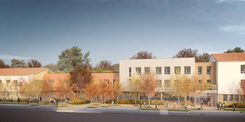 Projet en images 3D et plan de façade d'un groupe scolaire à Grand Clément à Villeurbanne
