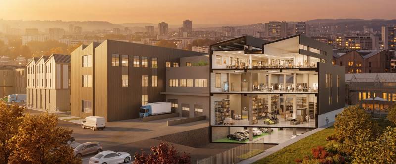 La coupe perspective du projet East Line (Villeurbanne) : une nouvelle image des sites industriels