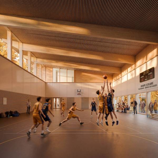 Les perspectives 3D pour le concours de l’extension du Groupe Scolaire Pierre Montet à Villefranche-sur-Saône près de Lyon