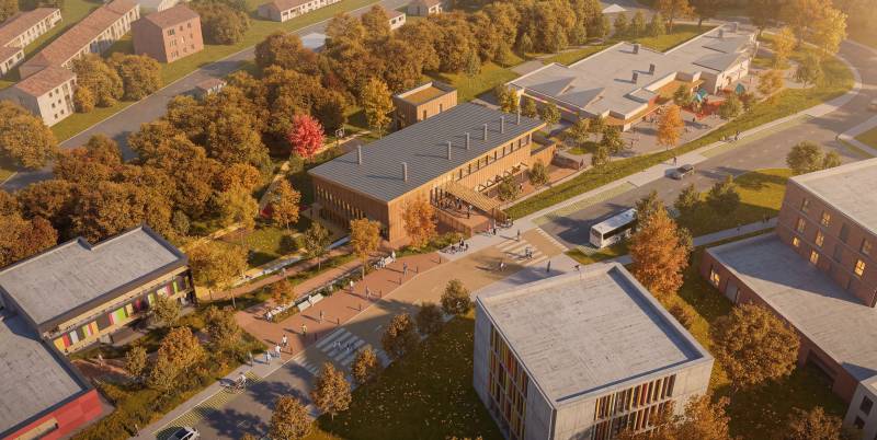 Les perspectives 3D pour le concours de l’extension du Groupe Scolaire Pierre Montet à Villefranche-sur-Saône près de Lyon