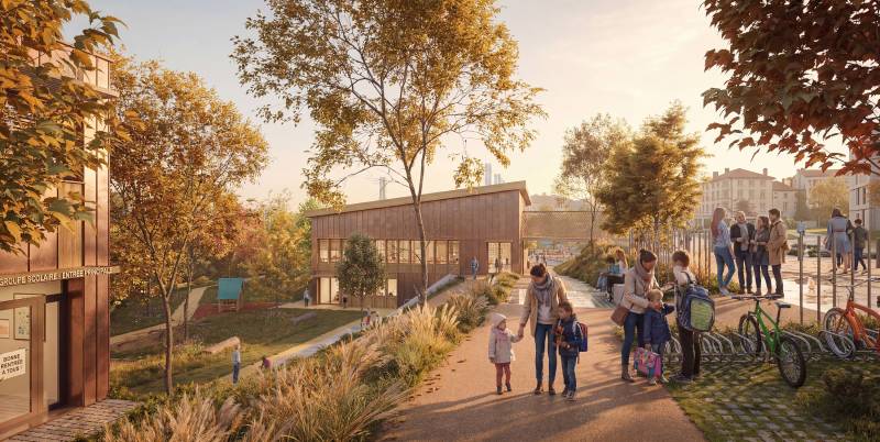 Les perspectives 3D pour le concours de l’extension du Groupe Scolaire Pierre Montet à Villefranche-sur-Saône près de Lyon