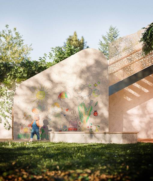Les perspectives 3D du concours lauréat pour la nouvelle crèche Les Montchatons Acacias à Lyon 3 quartier Montchat