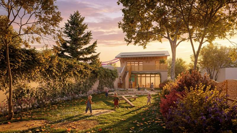 Les perspectives 3D du concours lauréat pour la nouvelle crèche Les Montchatons Acacias à Lyon 3 quartier Montchat