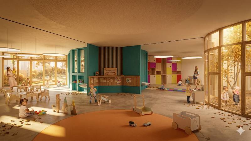 Les perspectives 3D du concours lauréat pour la nouvelle crèche Les Montchatons Acacias à Lyon 3 quartier Montchat