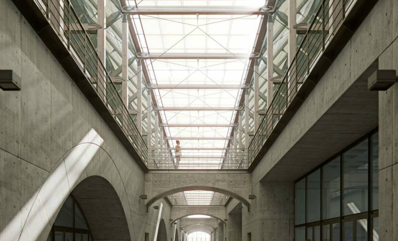 Image 3D de l'ENSA École d'Architecture de Lyon : protection solaire et esthétique brutaliste