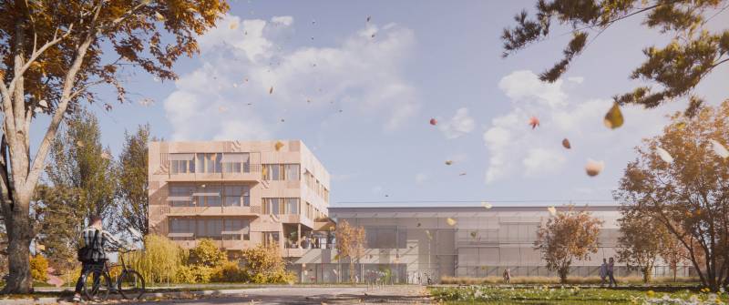 Perspective 3D pour le concours restreint de maitrise d'œuvre, Projet d'extension d'une plateforme technologique d'innovations – LYONTECH LA DOUA