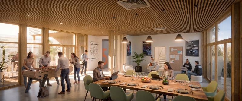 Perspective 3D pour le concours restreint de maitrise d'œuvre, Projet d'extension d'une plateforme technologique d'innovations – LYONTECH LA DOUA