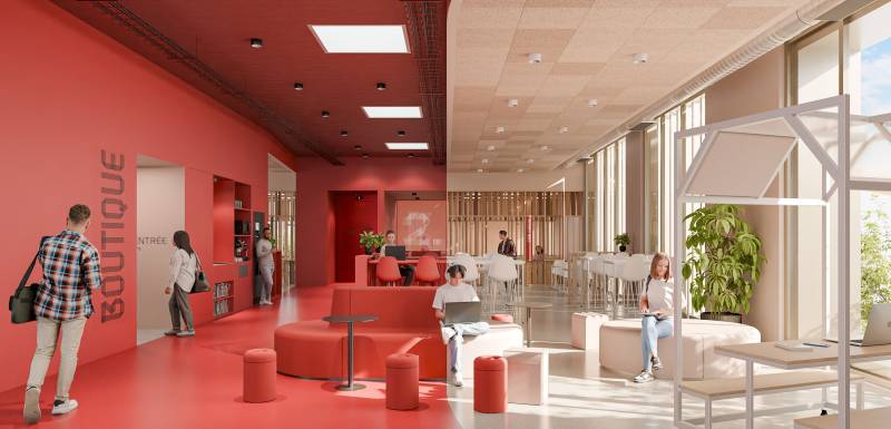Réalisation des perspectives 3D pour la rénovation et l'aménagement de la salle co-working et restauration du CROUS de Nancy