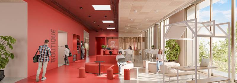 Réalisation des perspectives 3D pour la rénovation et l'aménagement de la salle co-working et restauration du CROUS de Nancy