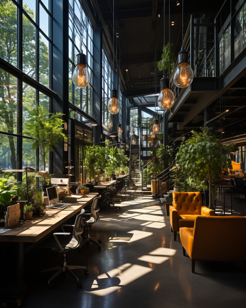Perspectiviste spécialiste en création d'images 3D pour la rénovation d’un loft industriel en espaces de travail offices et co-work à Bruxelles