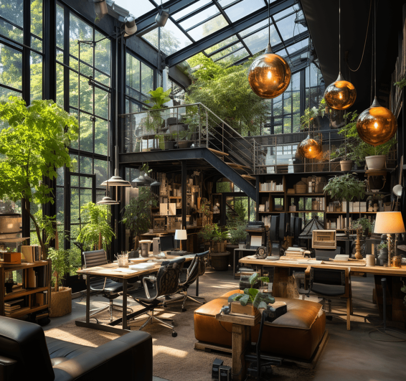 Perspectiviste spécialiste en création d'images 3D pour la rénovation d’un loft industriel en espaces de travail offices et co-work à Bruxelles