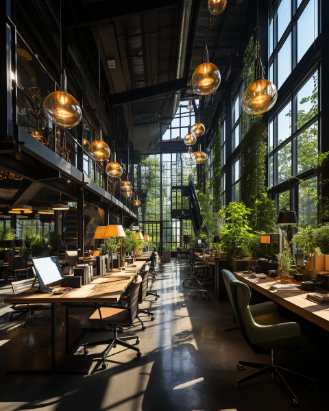 Perspectiviste spécialiste en création d'images 3D pour la rénovation d’un loft industriel en espaces de travail offices et co-work à Bruxelles