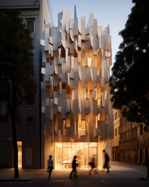 Projection en images 3D uniques de façades en pétales pour un projet de R&D à Los Angeles