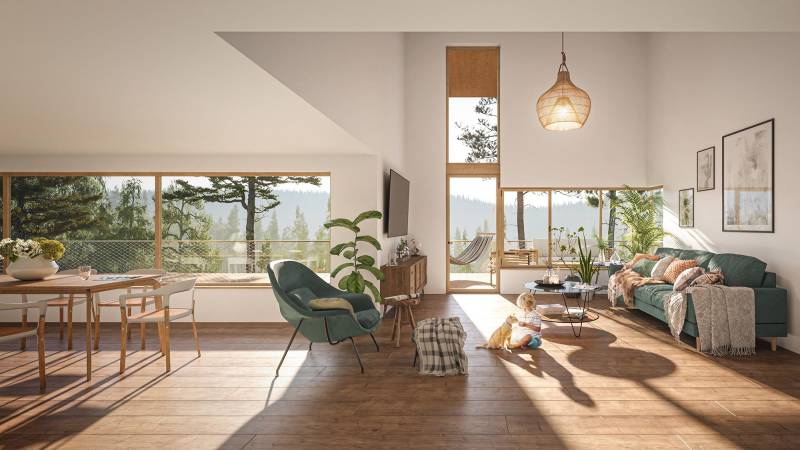 Concours de logements à Lyon : maquette 3D réaliste et rendus automnaux offrent une immersion sensible dans un projet élégant