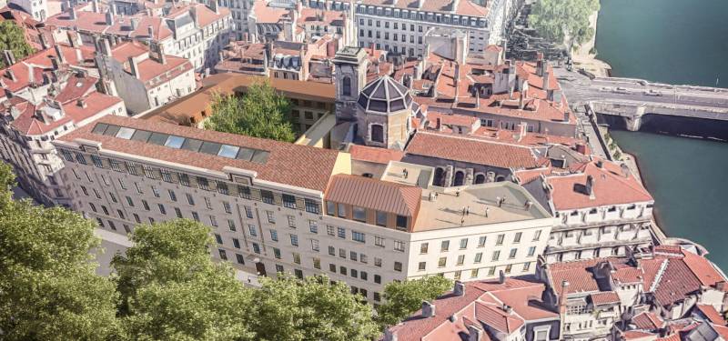 perspectives aériennes avec images 3D pour la réhabilitation d'un bâtiment ancien à Lyon