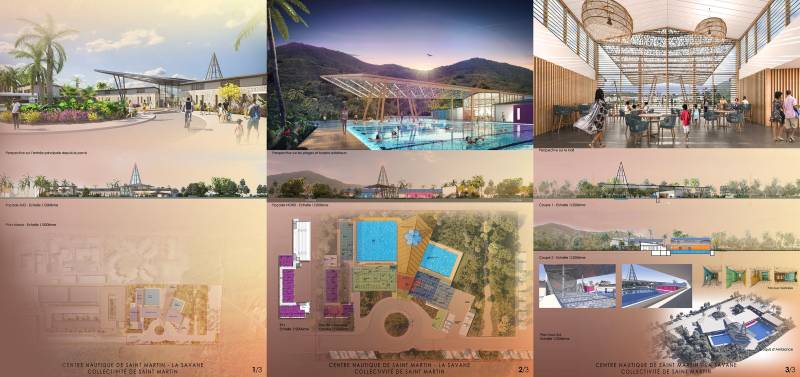 Rendu des panneaux A0 pour le concours du futur Centre Nautique de Saint Martin à Marigot