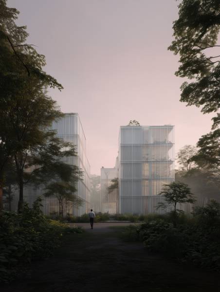 Perspective extérieure de l'opération immobilière en plein cœur de la forêt