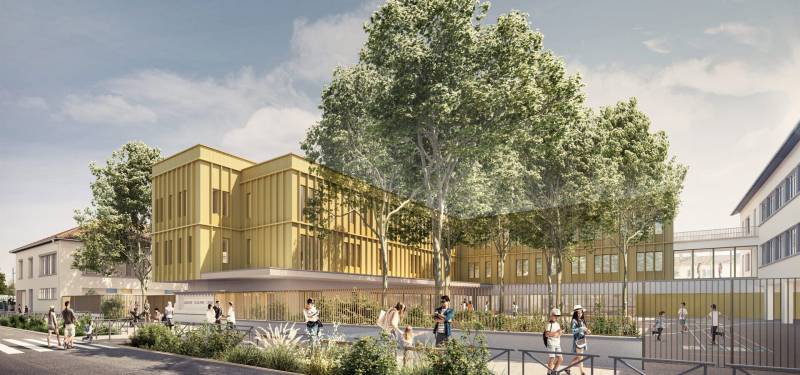 perspectives 3D pour la rénovation et l'extension du Groupe Scolaire Croix-Luizet à Villeurbanne près de Lyon