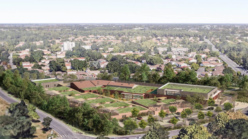 nouveau Centre de retention administrative de Bordeaux, concours architecture contemporaine, perspective aérienne, perspective 3D intérieure