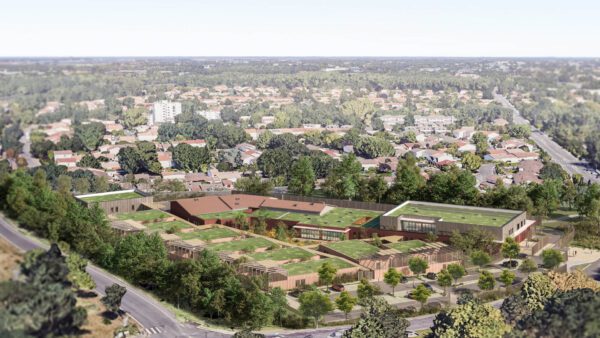 nouveau Centre de retention administrative de Bordeaux, concours architecture contemporaine, perspective aérienne, perspective 3D intérieure