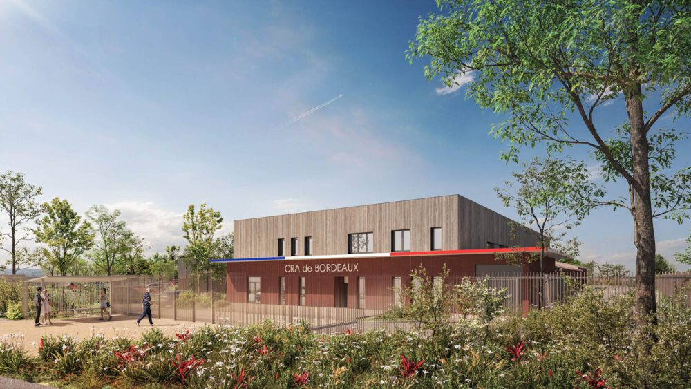 nouveau Centre de retention administrative de Bordeaux, concours architecture contemporaine, perspective aérienne, perspective 3D intérieure