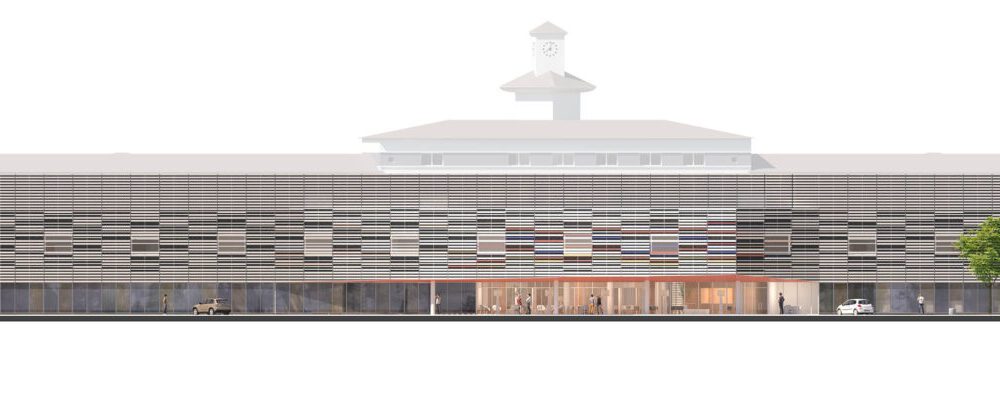 Concours pour le nouveau centre hospitalier dd Mont de Marsan, AIA Life Designer, perspective aérienne , piétonne et intérieure, maquette globale avec film d'animation 3D, rendu du concours avec façades 3D et plan masse