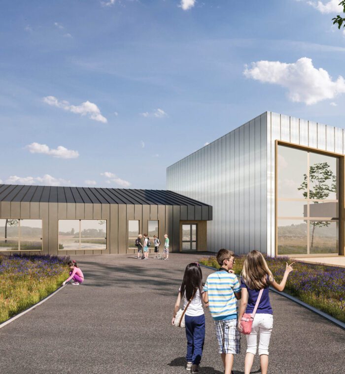Image 3D architecte - Groupe Scolaire - Ineastudio Concours d'architecture pour un groupe scolaire à Villefranche Perspective 3D piétonne intérieure et extérieure