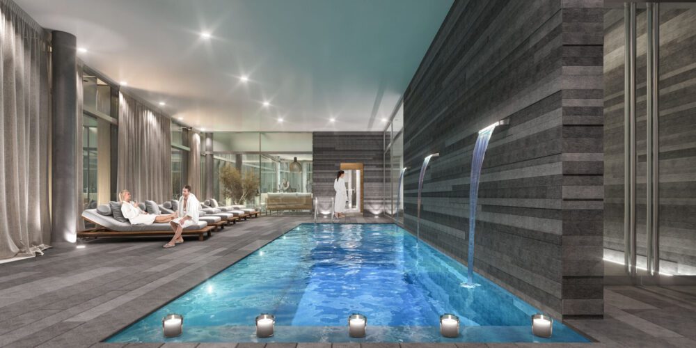 concours pour le nouvel hôtel Tulipe , aéroport de Lyon Saint Exupéry, perspective d'ambiance 3D intérieure, modélisation SPA, vue extérieure