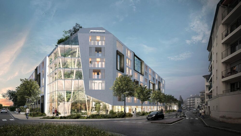 Concours logements, AAGGROUP, Sud Architectes, PRIAMS, perspective aérienne, perspective 3D, intégration drone