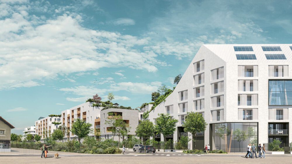 Concours logements, AAGGROUP, Sud Architectes, PRIAMS, perspective aérienne, perspective 3D, intégration drone