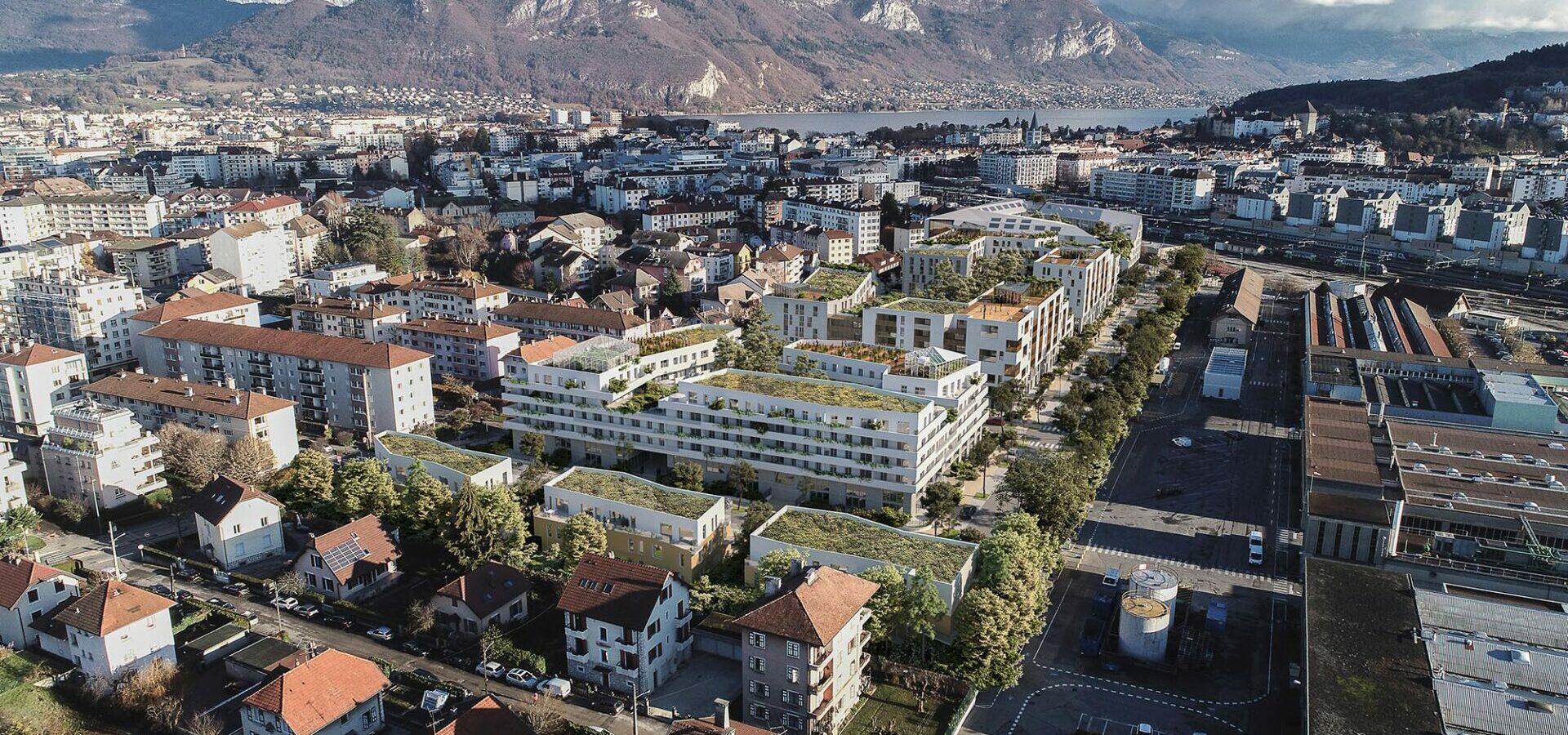 Concours logements, AAGGROUP, Sud Architectes, PRIAMS, perspective aérienne, perspective 3D, intégration drone