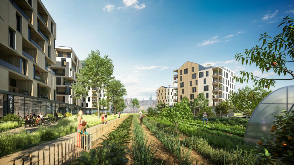 perspective concours, logements, etude urbaine, projet immobilier 3D, perspectiviste Lyon, NEXITY