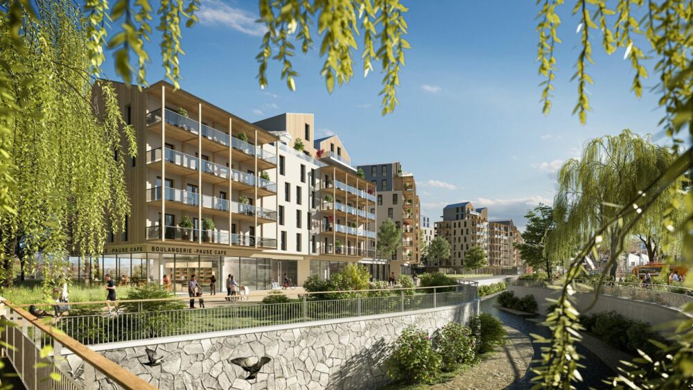 perspective concours, logements, etude urbaine, projet immobilier 3D, perspectiviste Lyon, NEXITY